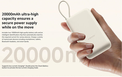 Xiaomi Ulkoinen Akku, 20000mAh, 33W, QC + PD, 1 x USB-A - 2 x USB-C, Beige BHR8851GL
