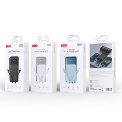 XO Design PR249 Ulkoinen Akku, 20000mAh, 22.5W, QC + PD, 1 x Lightning - 1 x USB-A - 2 x USB-C, Valkoinen