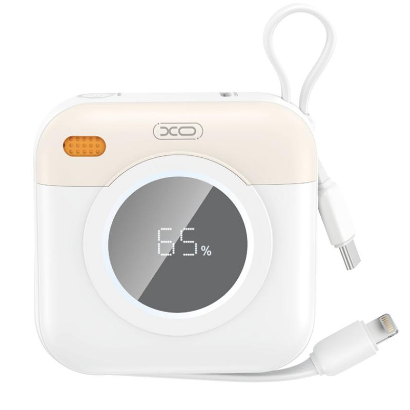 XO Design PR258 Ulkoinen Akku, 10000mAh, 20W, QC + PD, 1 x Lightning - 1 x USB-C, Beige