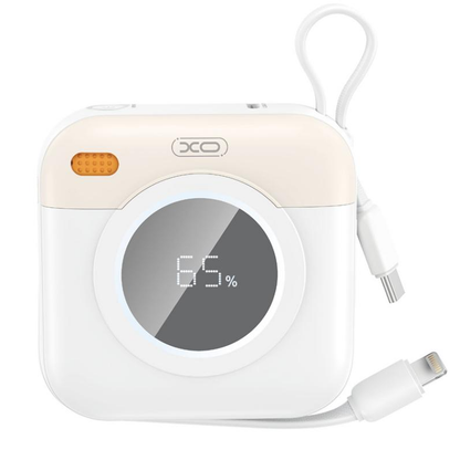 XO Design PR258 Ulkoinen Akku, 10000mAh, 20W, QC + PD, 1 x Lightning - 1 x USB-C, Beige