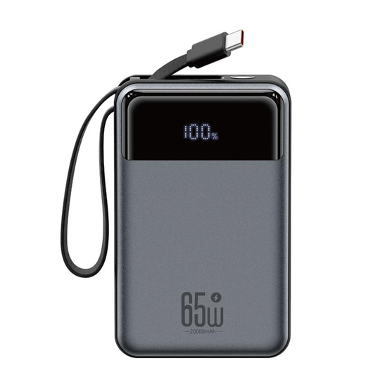 XO Design PR267 Ulkoinen Akku, 20000mAh, 65W, QC + PD, 1 x USB-A - 2 x USB-C, Harmaa
