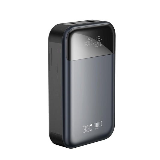 XO Design PR232 Ulkoinen Akku, 10000mAh, 33W, QC + PD, 1 x USB-A - 1 x USB-C, Musta