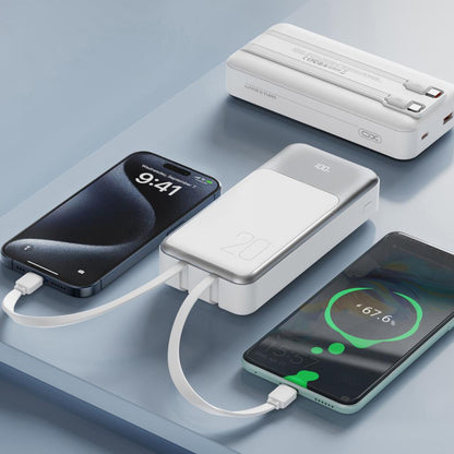 XO Design PR249 Ulkoinen Akku, 20000mAh, 22.5W, QC + PD, 1 x Lightning - 1 x USB-A - 2 x USB-C, Valkoinen