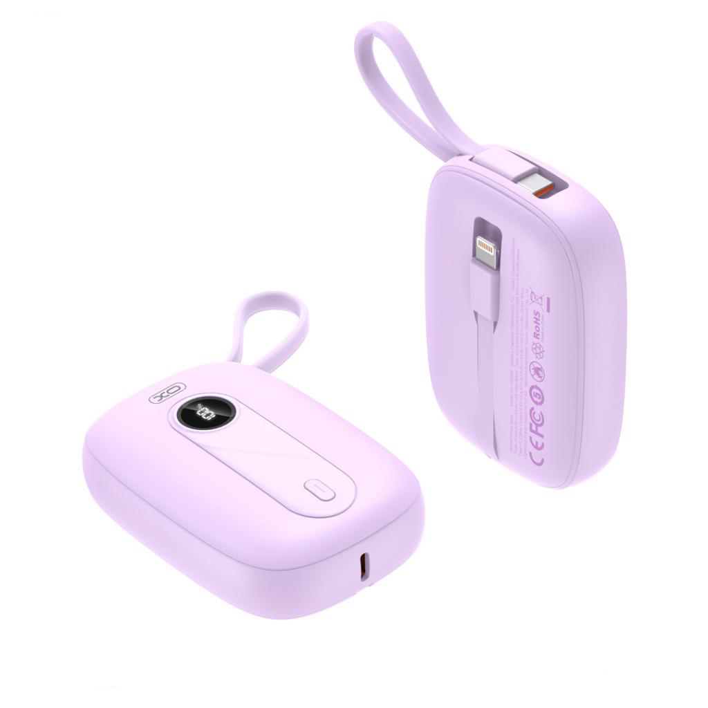 Ulkoinen akku XO Design PR246, 10000mAh, 22.5W, PD, 1 x Lightning - 2 x USB-C, Violetti