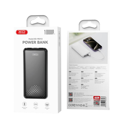 XO Design PB312 Ulkoinen Akku, 10000mAh, 10W, 2 x USB-A, Musta