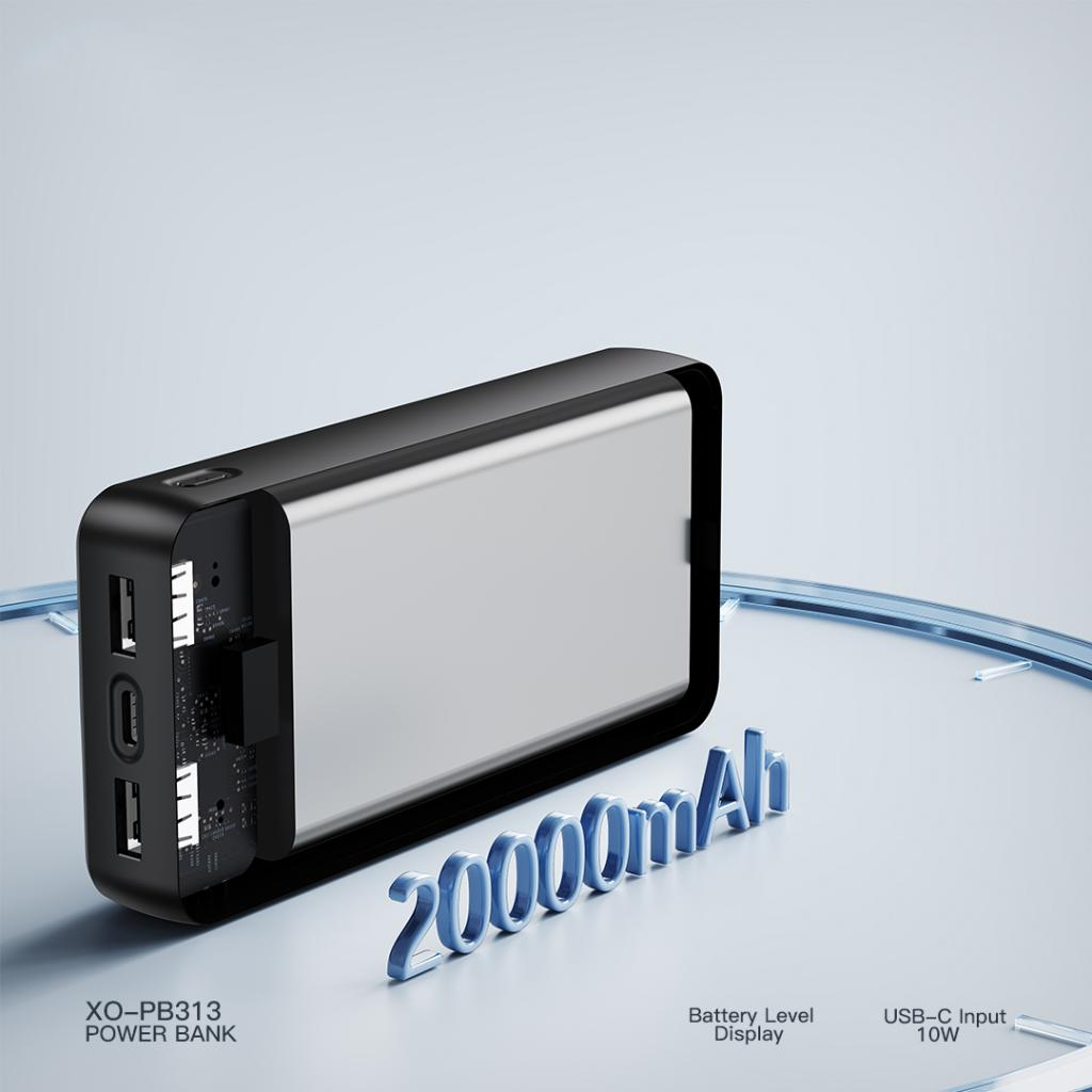 XO Design PB313 ulkoinen akku, 20000mAh, 10W, 2 x USB-A, musta