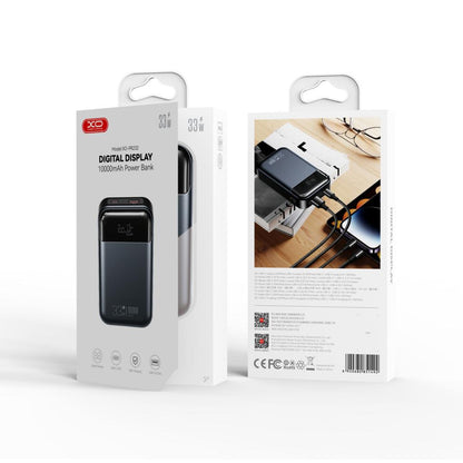 XO Design PR232 Ulkoinen Akku, 10000mAh, 33W, QC + PD, 1 x USB-A - 1 x USB-C, Musta