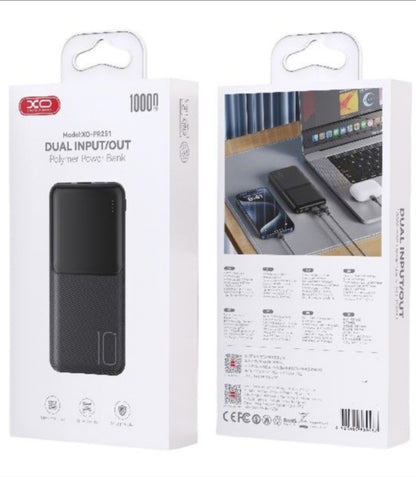 Ulkoinen akku XO Design PR251, 10000mAh, 10W, 2 x USB-A, Musta