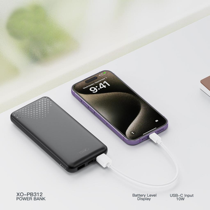 XO Design PB312 Ulkoinen Akku, 10000mAh, 10W, 2 x USB-A, Musta