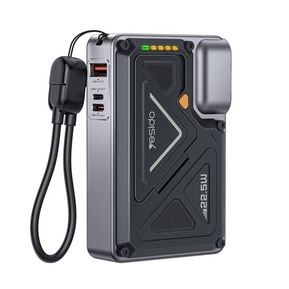 Yesido YP89 External Battery, 10000mAh, 22.5W, QC + PD + FQI, 1 x Lightning - 1 x QI - 1 x USB-A - 1 x USB-C, Gray