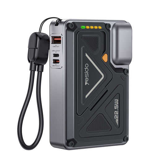 Ulkoinen akku Yesido YP89, 10000mAh, 22.5W, QC + PD + FQI, 1 x Lightning - 1 x QI - 1 x USB-A - 1 x USB-C, Harmaa