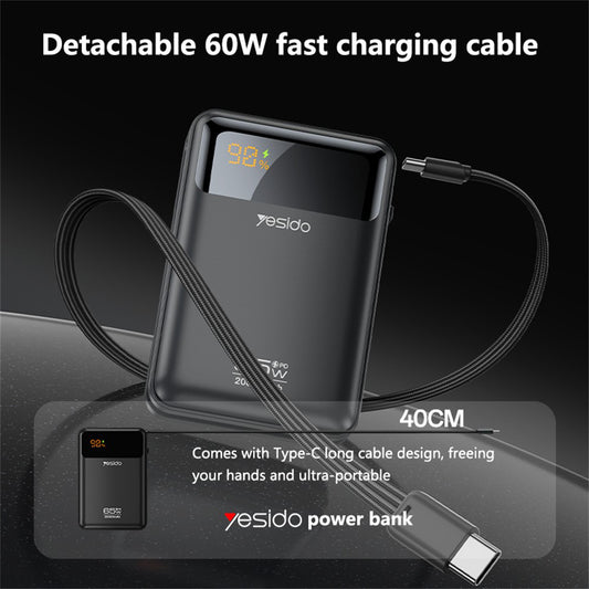Yesido YP97 Ulkoinen Akku, 20000mAh, 65W, PD, 2 x USB-C, Harmaa