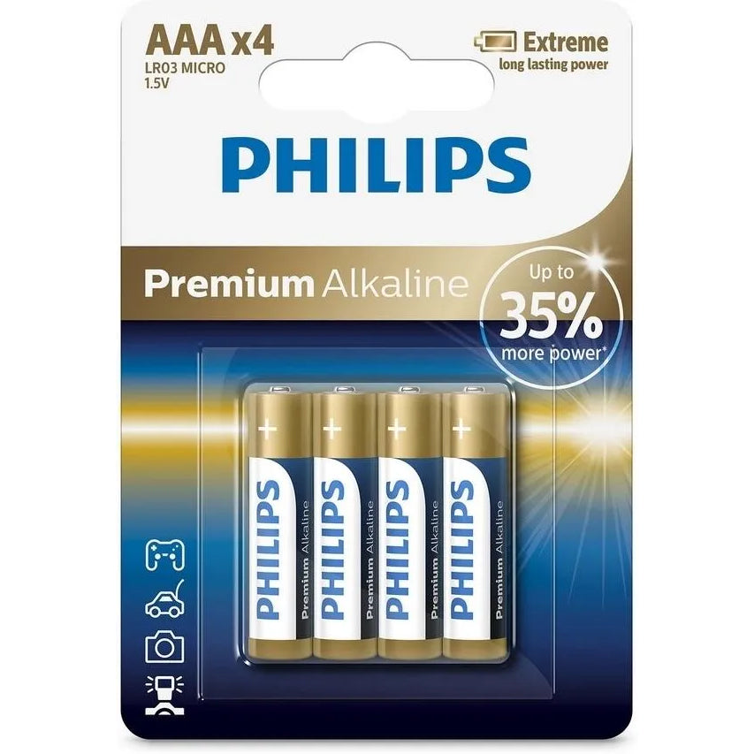 Philips Premium -paristo, AAA / LR3, 4 kappaleen setti Phil-LR03M4B/10