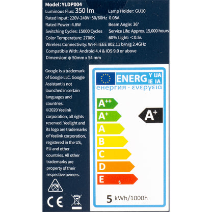 LED-lamppu Yeelight W1, Wi-Fi, GU10, 4.8W, 2700K, 350lm YLDP004