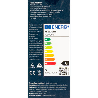Yeelight W1 LED-lamppu, Wi-Fi, GU10, 4.8W, 2700K, 350lm, 4 kappaleen setti YLDP004