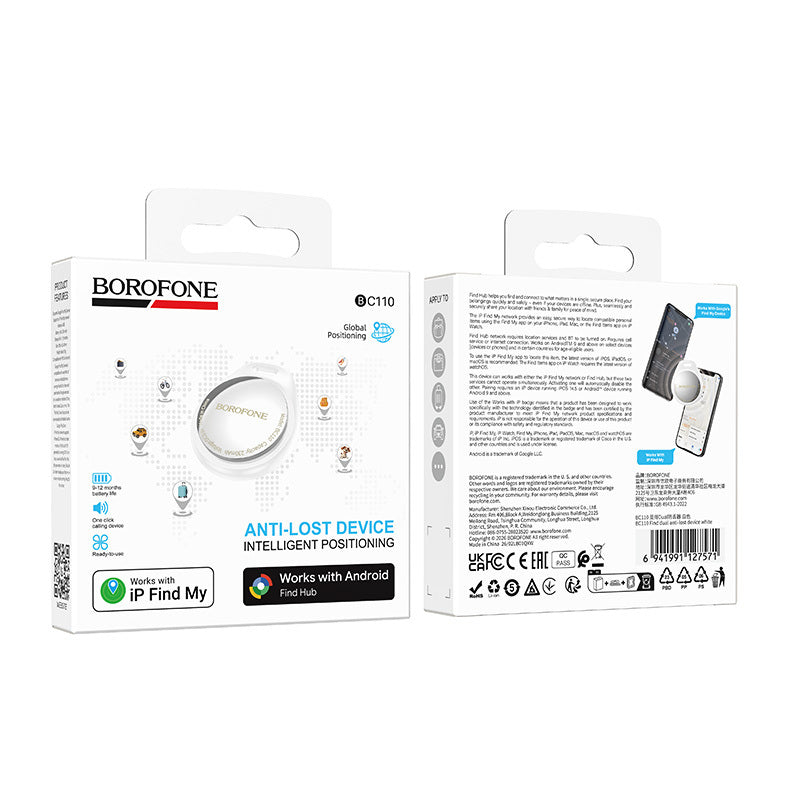 Borofone BC110 Find Dual Tracker iOS / Android -sarjaan, valkoinen