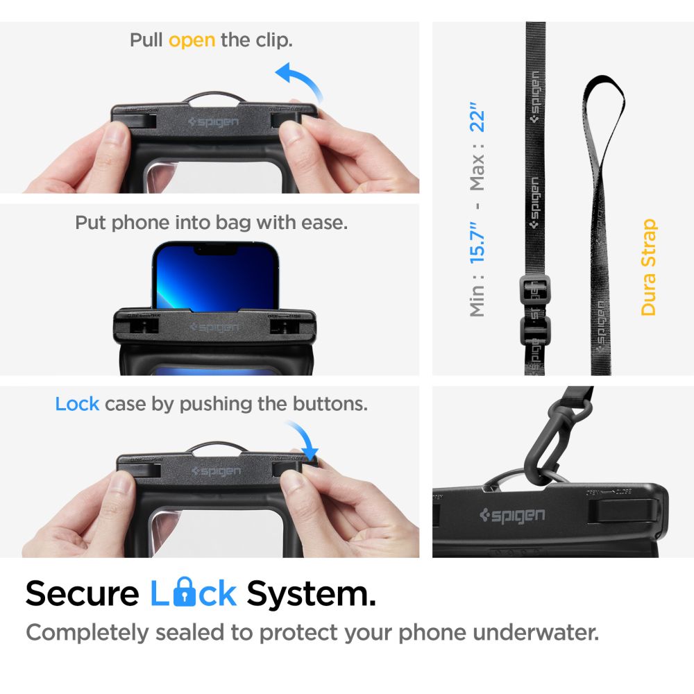 Spigen A621 Universalinen vedenpitävä laukku ja suojakotelo, musta AMP04533