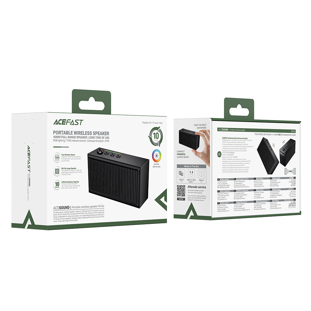 Bluetooth-kaiutin Acefast K9 Go, 7W, TWS, RGB, Vedenkestävä, Musta