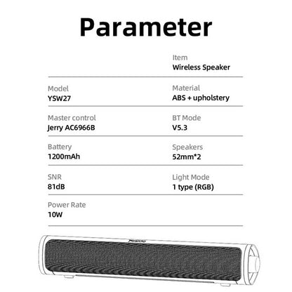 Yesido YSW27 Bluetooth Speaker, 10W, RGB, Black