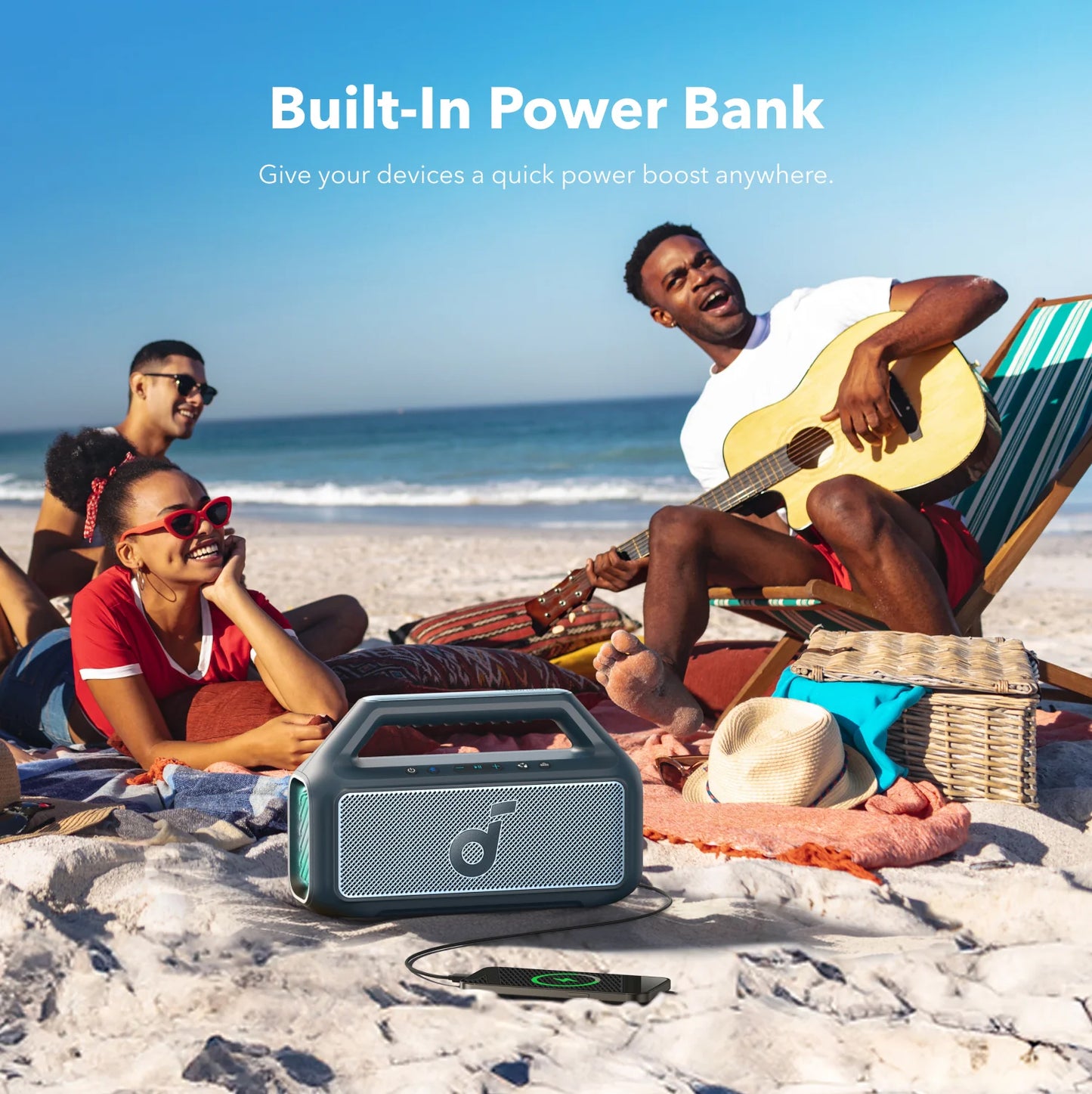 Kannettava Bluetooth-kaiutin Anker SoundCore Boom 2, 80W, TWS, RGB, Vedenkestävä, Sininen A3138031