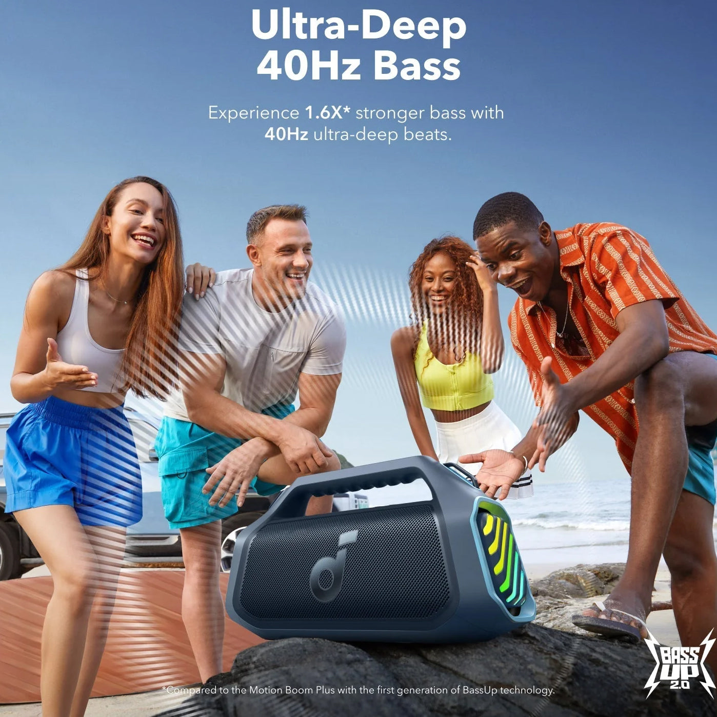 Kannettava Bluetooth-kaiutin Anker SoundCore Boom 2 Plus, 140W, TWS, RGB, Vedenkestävä, Sininen A3134031