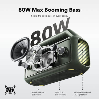 Anker SoundCore Boom 2 New Version Portable Bluetooth Speaker, 80W, TWS, RGB, Waterproof, Blue A3138032