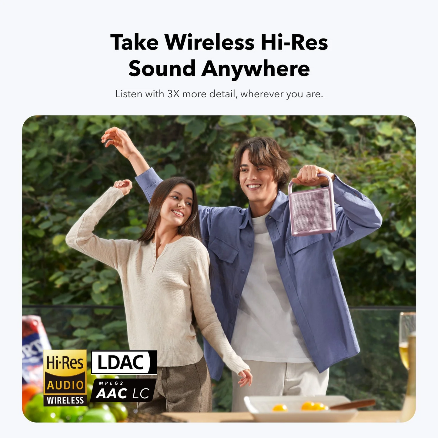 Anker SoundCore Motion X500 kannettava Bluetooth-kaiutin, 40W, vedenkestävä, vaaleanpunainen A3131051