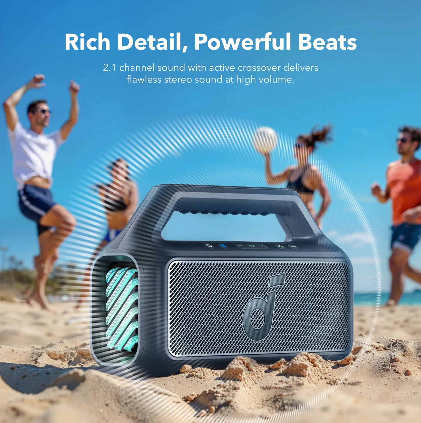 Kannettava Bluetooth-kaiutin Anker SoundCore Boom 2, 80W, TWS, RGB, Vedenkestävä, Sininen A3138031