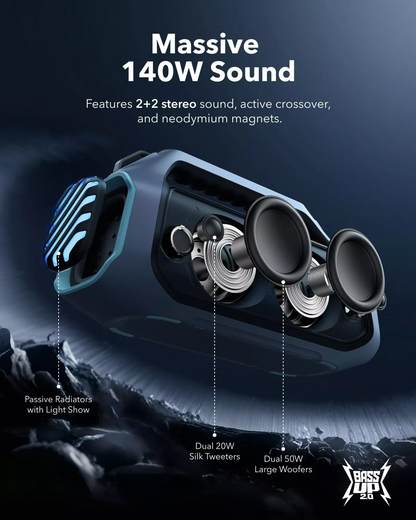 Kannettava Bluetooth-kaiutin Anker SoundCore Boom 2 Plus Uusi versio, 140W, TWS, RGB, vedenpitävä, sininen A3134032