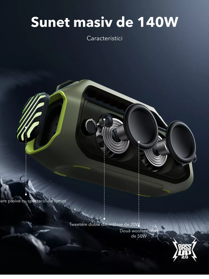 Kannettava Bluetooth-kaiutin Anker SoundCore Boom 2 Plus Uusi versio, 140W, TWS, RGB, vedenpitävä, vihreä A3134062