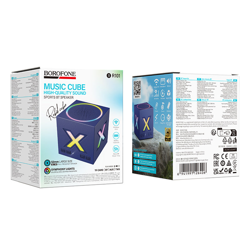 Borofone BR101 Rubik Bluetooth-kannettava kaiutin, 5W, TWS, RGB, sininen