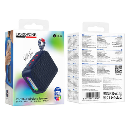 Borofone BR106 Felicitous -kannettava Bluetooth-kaiutin, 8 W, TWS, RGB, laivastonsininen