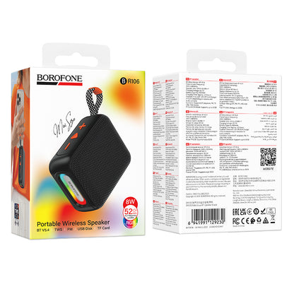 Borofone BR106 Felicitous -kannettava Bluetooth-kaiutin, 8 W, TWS, RGB, musta