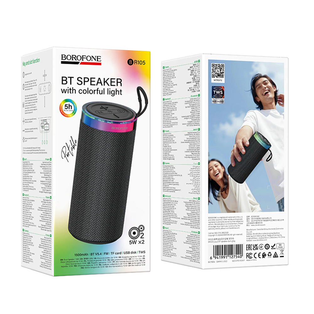 Kannettava Bluetooth-kaiutin Borofone BR105 Loud, 10W, TWS, RGB, Harmaa