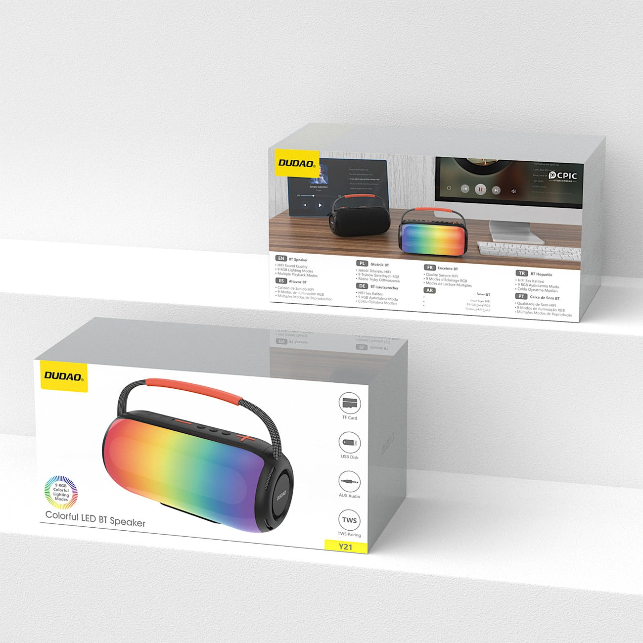 Dudao Y21 Kannettava Bluetooth-kaiutin, 2 x 5W, TWS, RGB, Musta