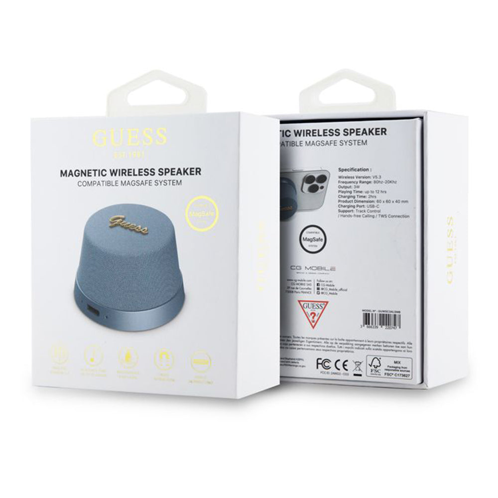 Bluetooth-kaiutin Guess Stand Magnetic Script Metal, 3W, Sininen