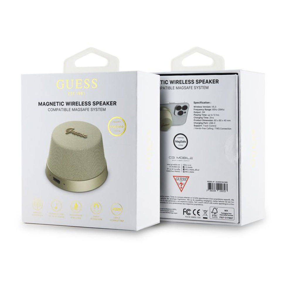 Bluetooth-kaiutin Guess Stand Magnetic Script Metal, 3W, Kultainen