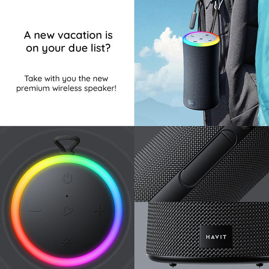 Kannettava Bluetooth-kaiutin HAVIT SK833BT, 2 x 10W, RGB, Vedenkestävä, Musta