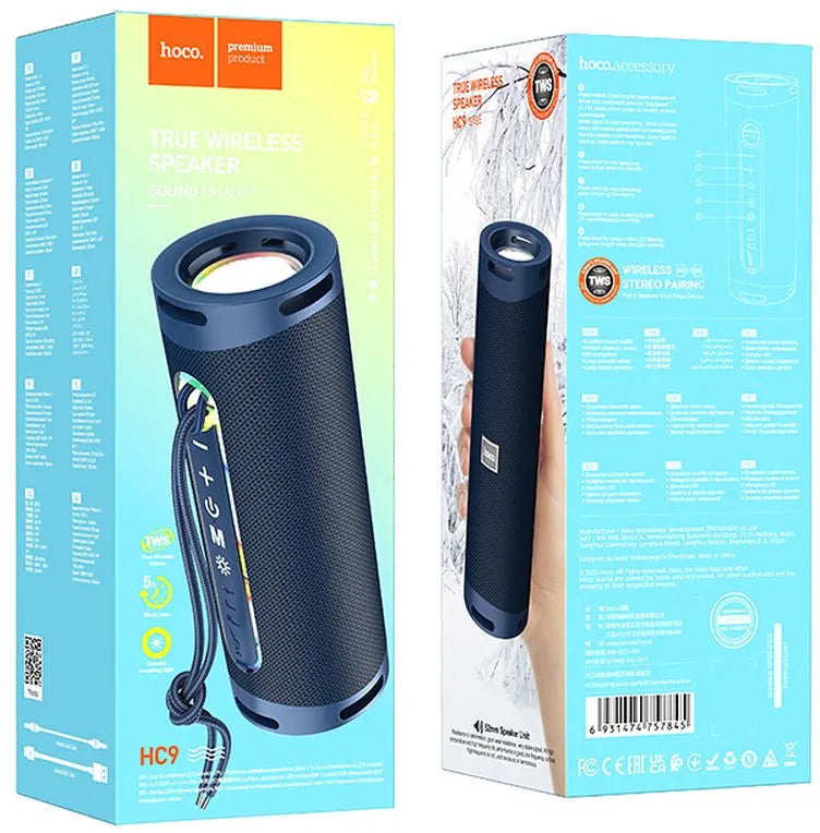 Kannettava Bluetooth-kaiutin HOCO HC9 Dazzling Pulse Sports, 10W, TWS, RGB, Sininen