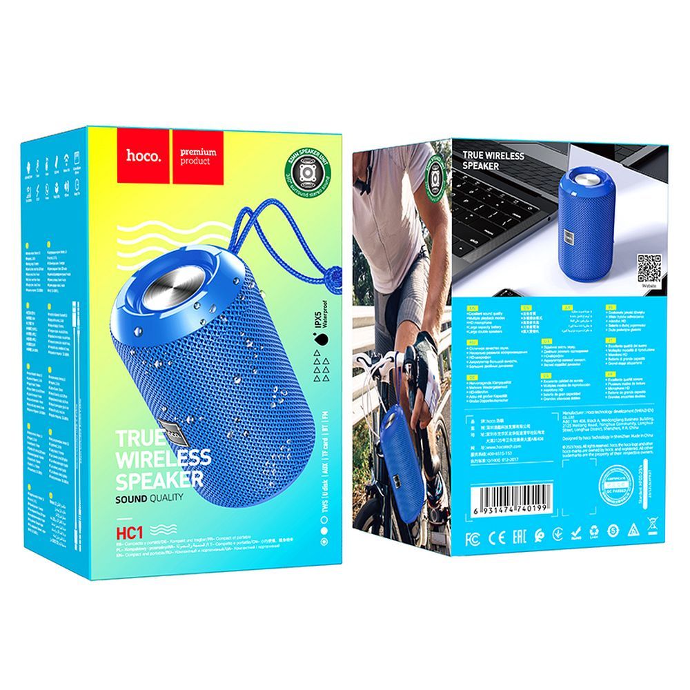HOCO HC1 Kannettava Bluetooth-kaiutin, 5W, TWS, Vedenkestävä, Sininen
