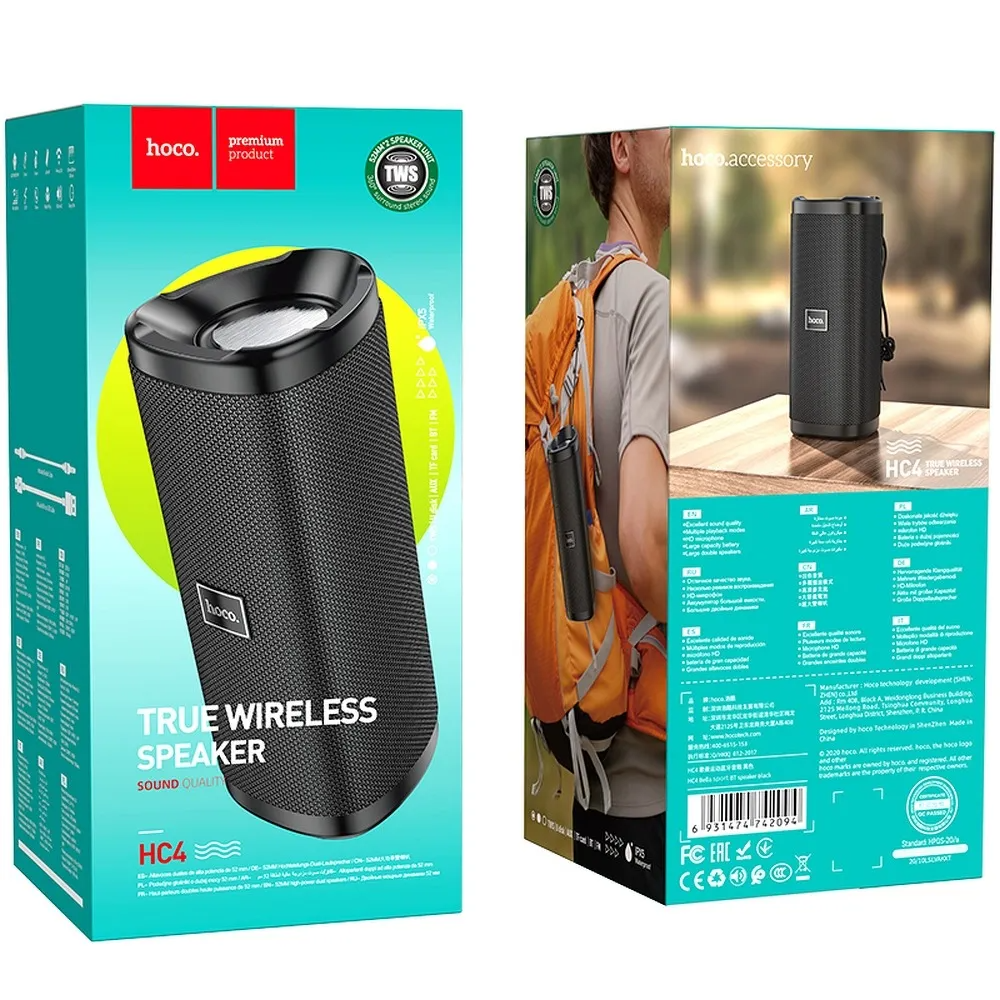 HOCO HC4 Bella Sport kannettava Bluetooth-kaiutin, 10W, TWS, vedenkestävä, musta