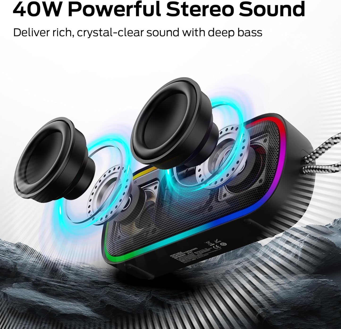 Kannettava Bluetooth-kaiutin Monster S150 Plus, 40W, TWS, RGB, vedenkestävä, musta