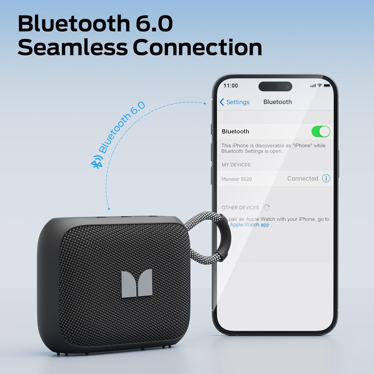 Kannettava Bluetooth-kaiutin Monster S520, 5W, TWS, RGB, vedenpitävä, musta