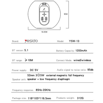 Kannettava Bluetooth-kaiutin Yesido YSW13, 5W, RGB, Sininen