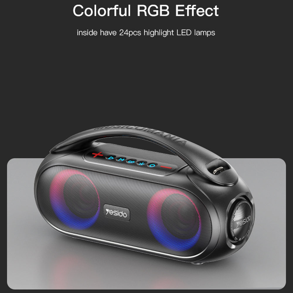 Kannettava Bluetooth-kaiutin Yesido YSW19, 40W, RGB, Vedenkestävä, Musta