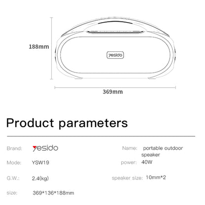 Kannettava Bluetooth-kaiutin Yesido YSW19, 40W, RGB, Vedenkestävä, Musta
