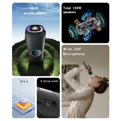 Bluetooth-kaiutin Yesido YSW21 Karaoke, 120W, RGB, Vedenkestävä, Musta