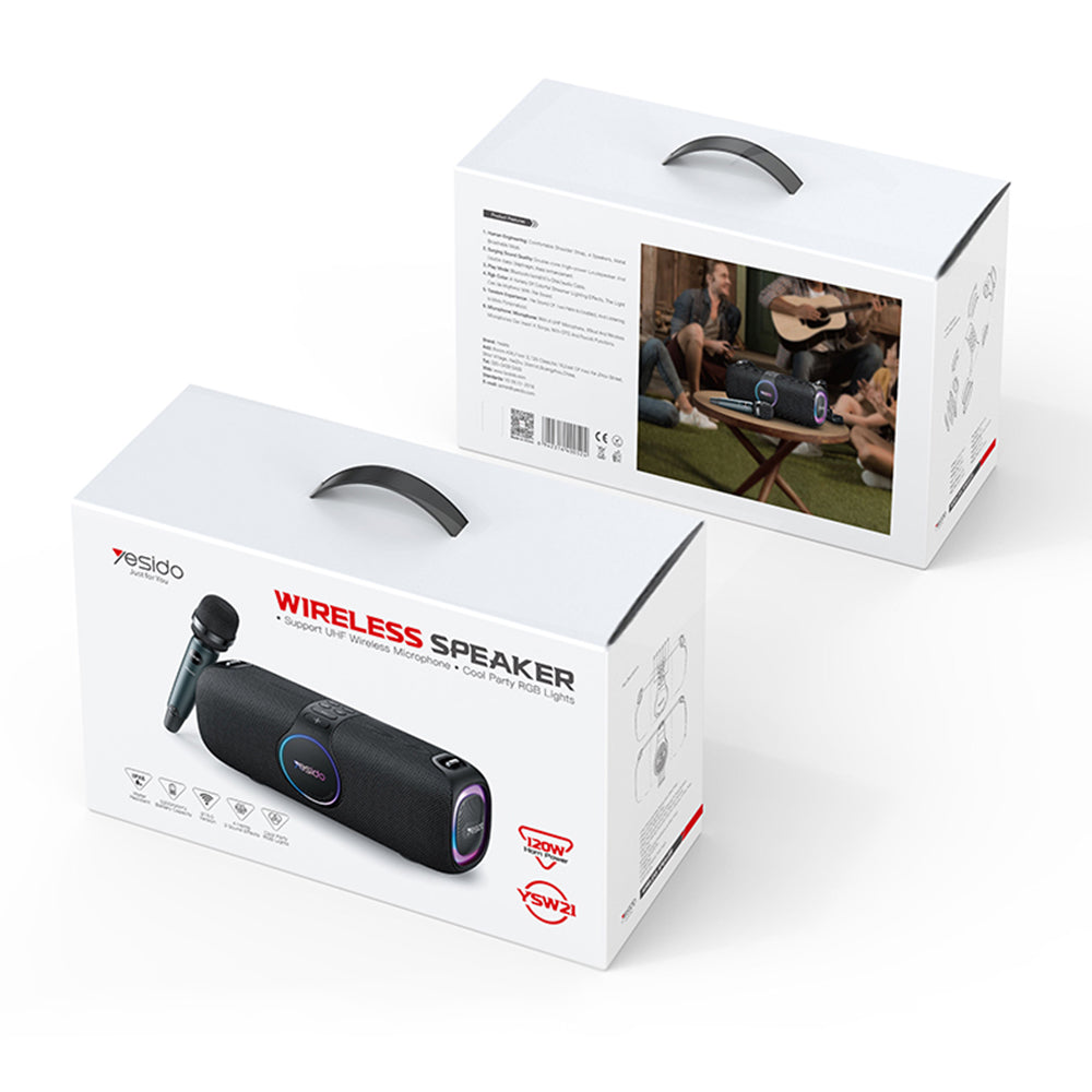 Bluetooth-kaiutin Yesido YSW21 Karaoke, 120W, RGB, Vedenkestävä, Musta