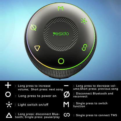 Kannettava Bluetooth-kaiutin Yesido YSW22, 30W, RGB, Vedenkestävä, Musta