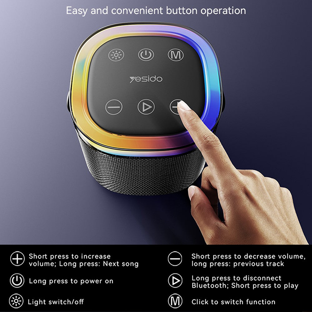 Kannettava Bluetooth-kaiutin Yesido YSW25, 5W, RGB, Musta